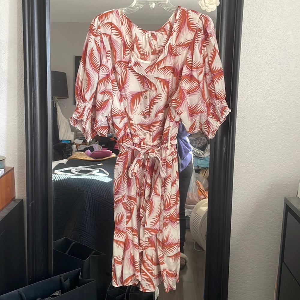 Anthropologie Nicole Puff-Sleeved Shirtdress Orange Size XLP